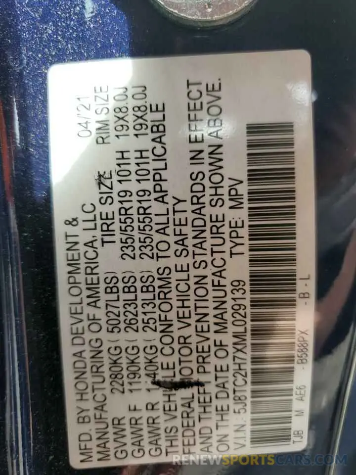 13 Photograph of a damaged car 5J8TC2H7XML029139 ACURA RDX 2021
