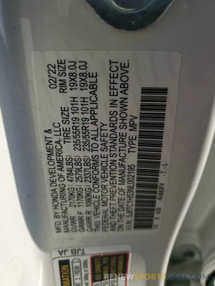 14 Photograph of a damaged car 5J8TC1H53NL002195 ACURA RDX 2022
