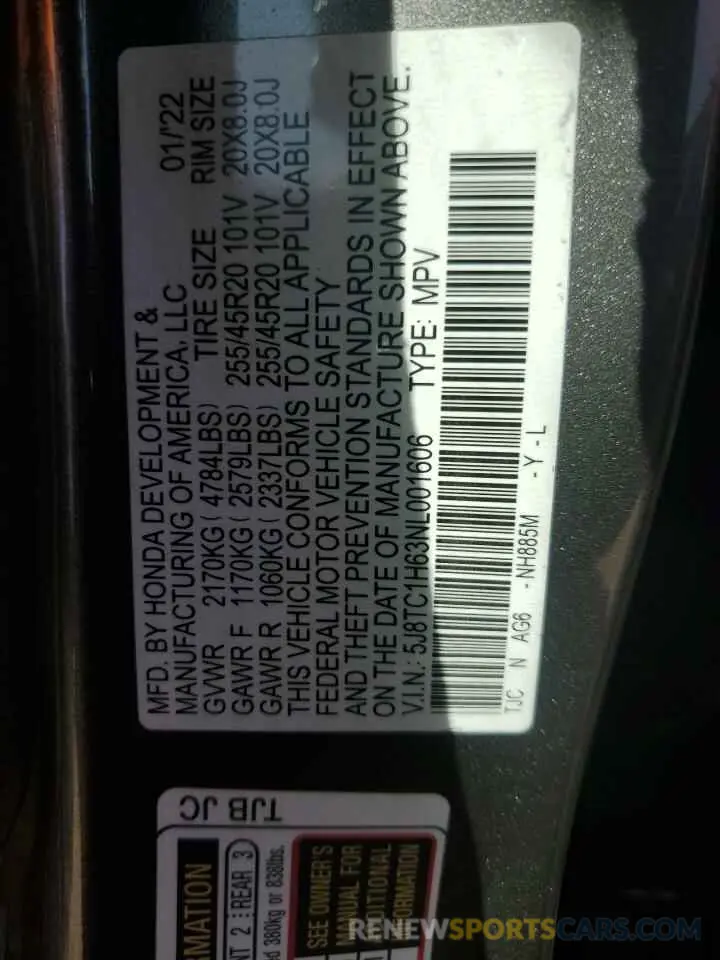 13 Photograph of a damaged car 5J8TC1H63NL001606 ACURA RDX 2022
