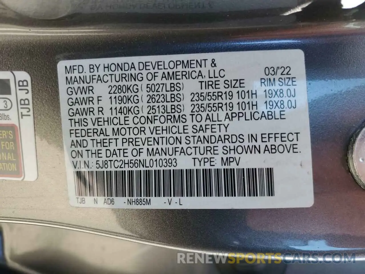 15 Photograph of a damaged car 5J8TC2H56NL010393 ACURA RDX 2022