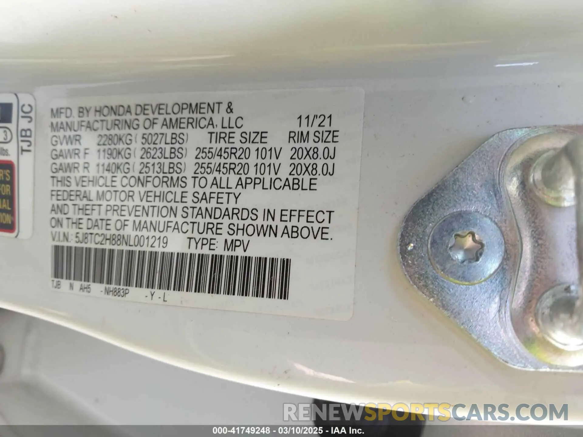 9 Photograph of a damaged car 5J8TC2H88NL001219 ACURA RDX 2022