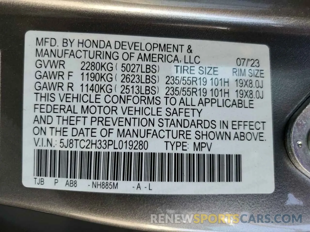 13 Photograph of a damaged car 5J8TC2H33PL019280 ACURA RDX 2023