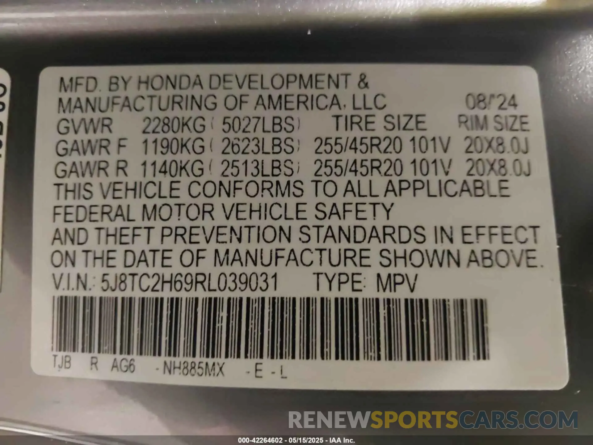 9 Photograph of a damaged car 5J8TC2H69RL039031 ACURA RDX 2024