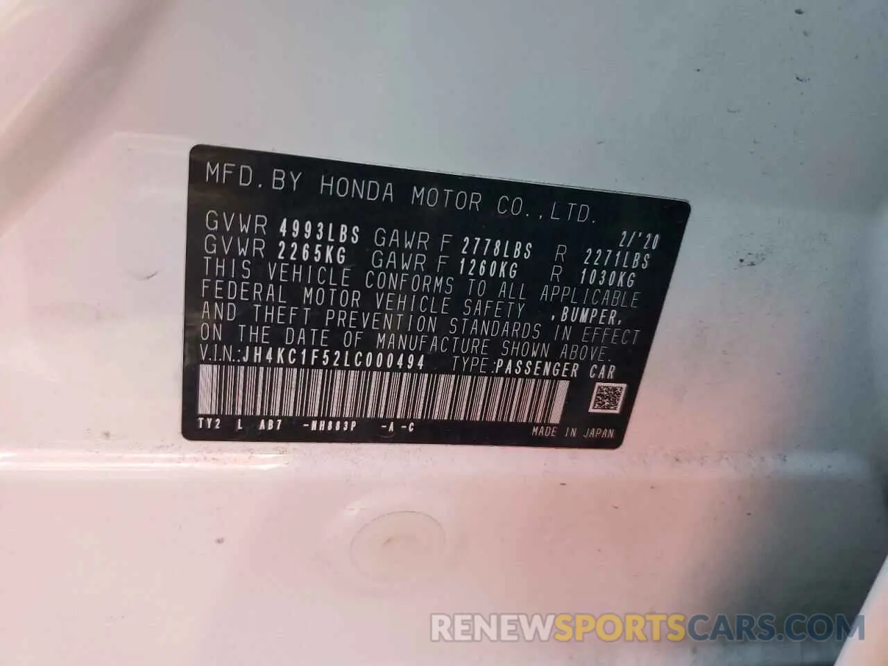 15 Photograph of a damaged car JH4KC1F52LC000494 ACURA RLX 2020