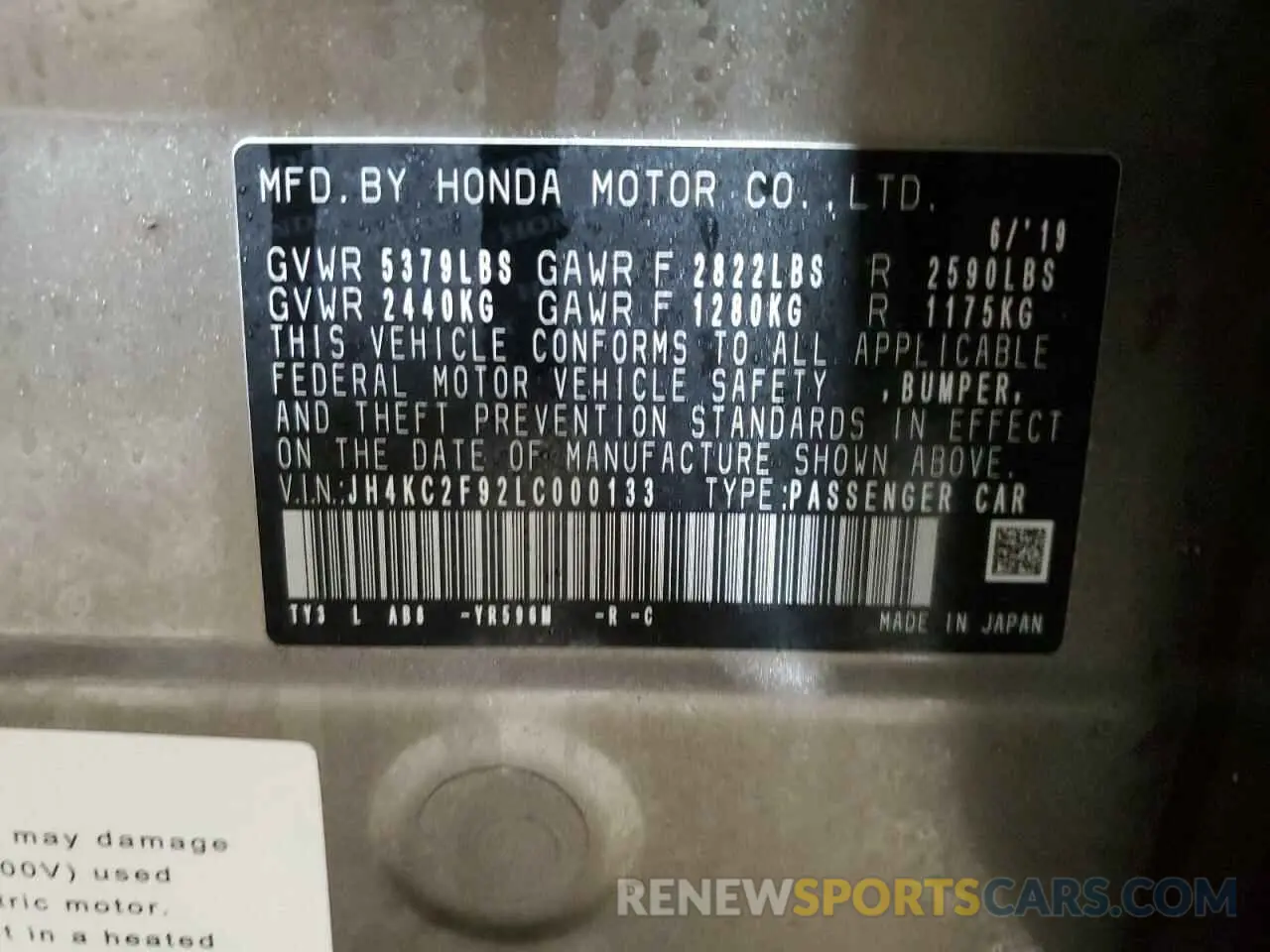 14 Photograph of a damaged car JH4KC2F92LC000133 ACURA RLX 2020
