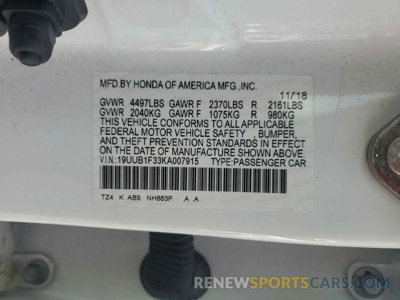 12 Photograph of a damaged car 19UUB1F33KA007915 ACURA TLX 2019