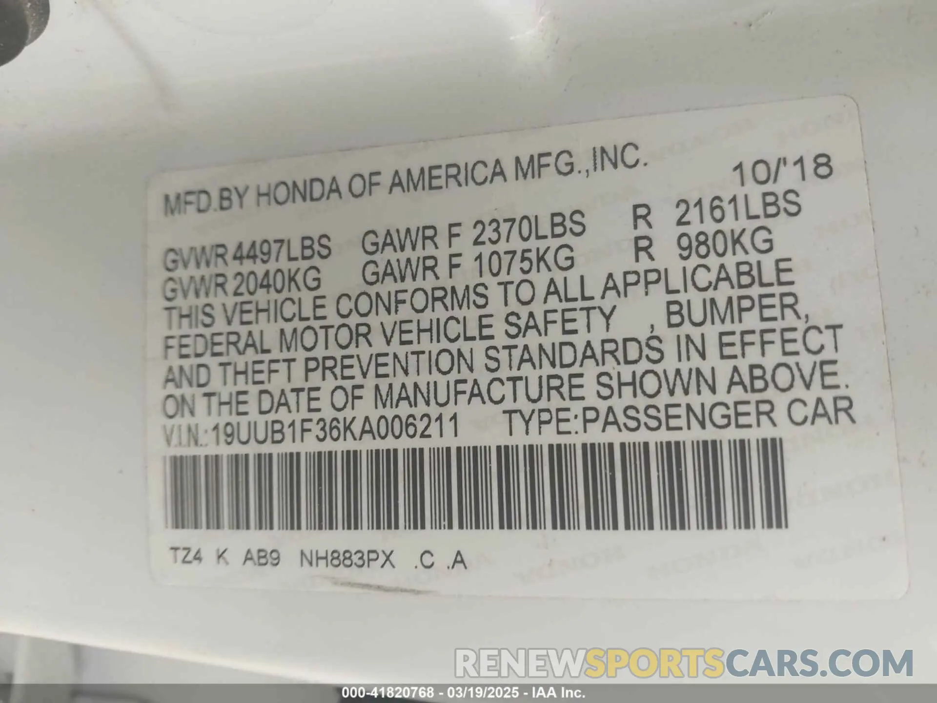 9 Photograph of a damaged car 19UUB1F36KA006211 ACURA TLX 2019