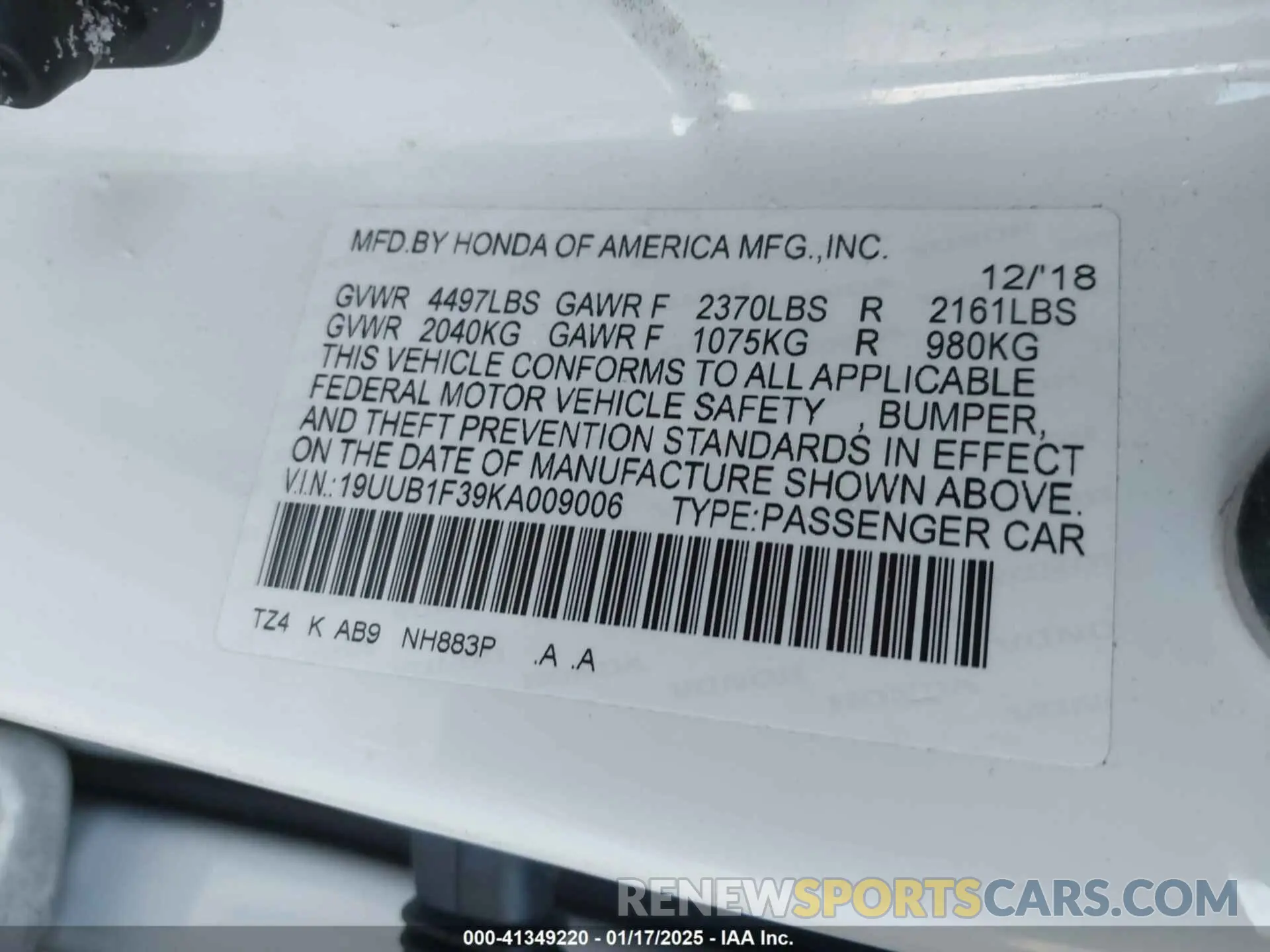 9 Photograph of a damaged car 19UUB1F39KA009006 ACURA TLX 2019