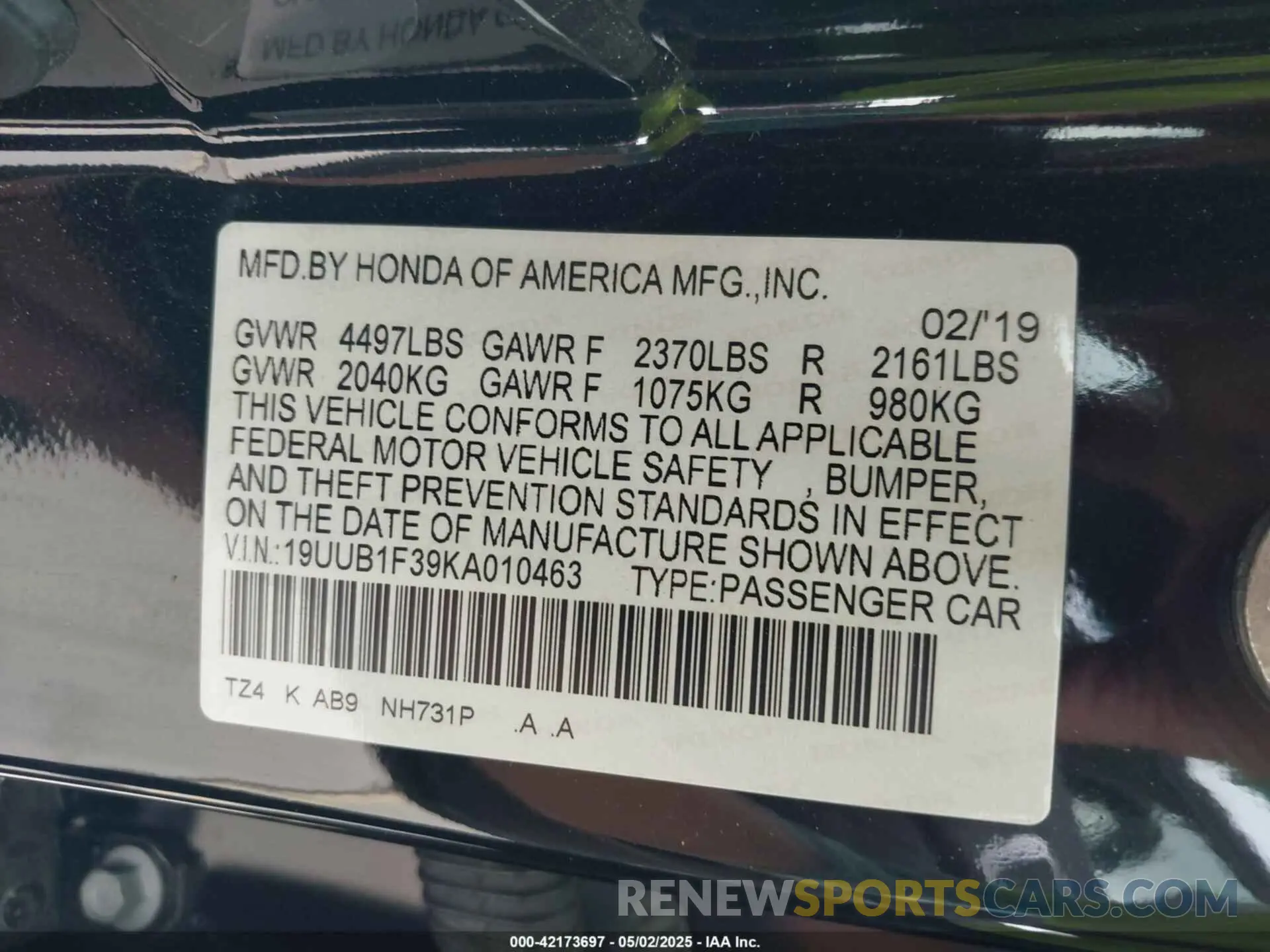 9 Photograph of a damaged car 19UUB1F39KA010463 ACURA TLX 2019
