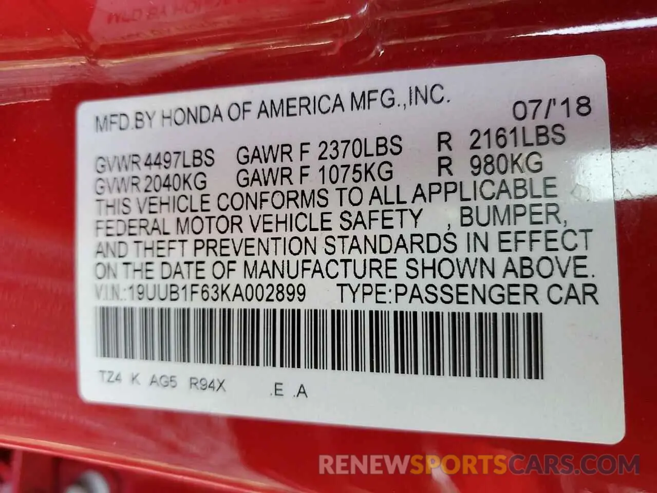 12 Photograph of a damaged car 19UUB1F63KA002899 ACURA TLX 2019