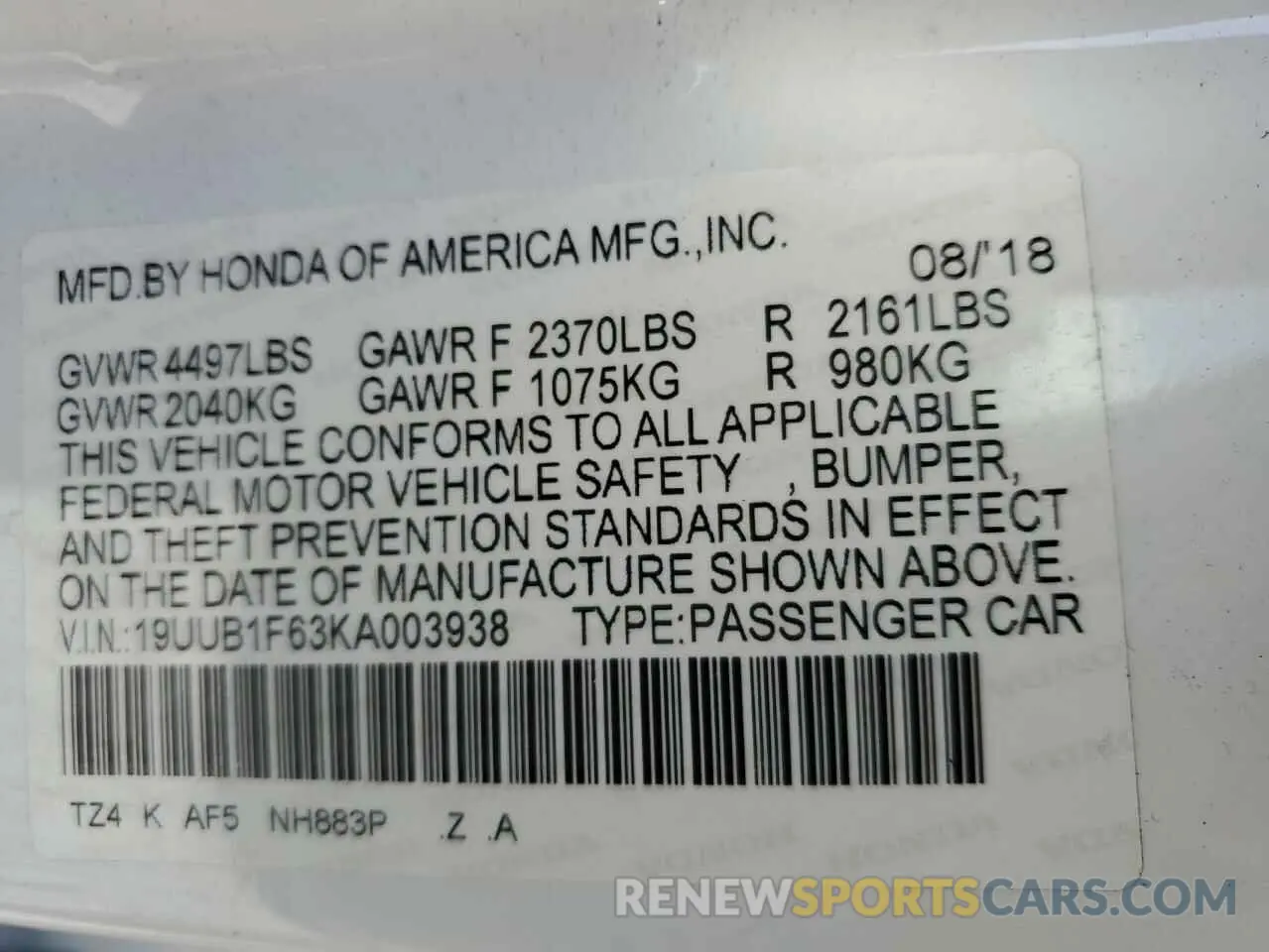 15 Photograph of a damaged car 19UUB1F63KA003938 ACURA TLX 2019