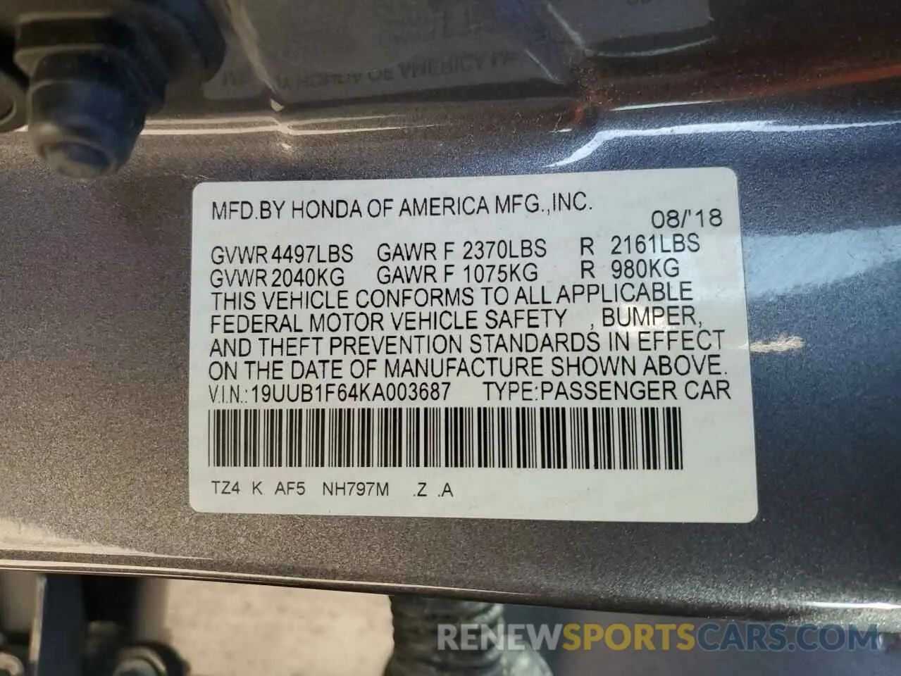 12 Photograph of a damaged car 19UUB1F64KA003687 ACURA TLX 2019