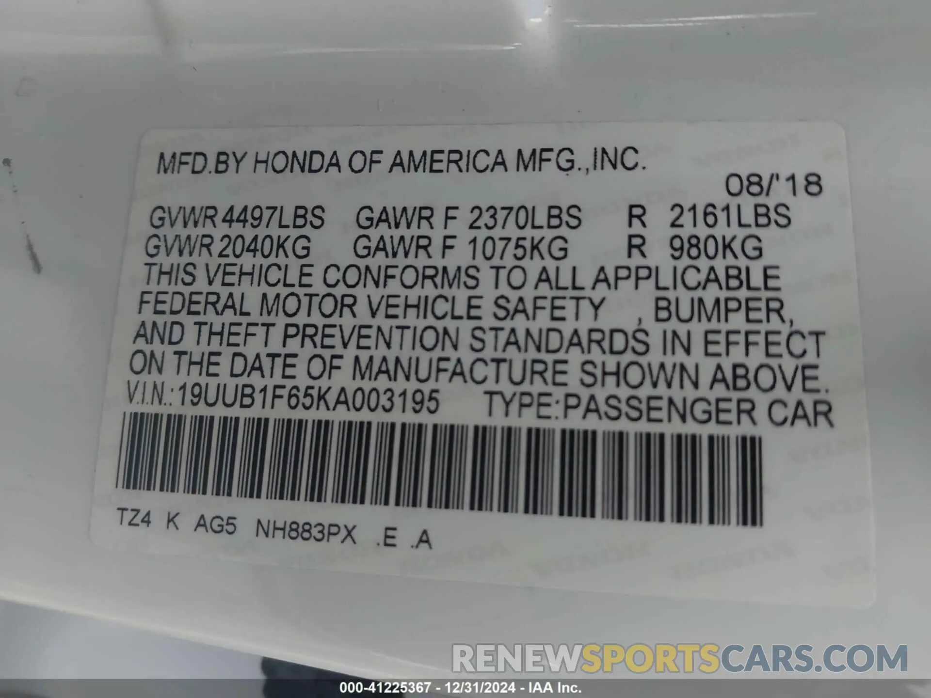 9 Photograph of a damaged car 19UUB1F65KA003195 ACURA TLX 2019