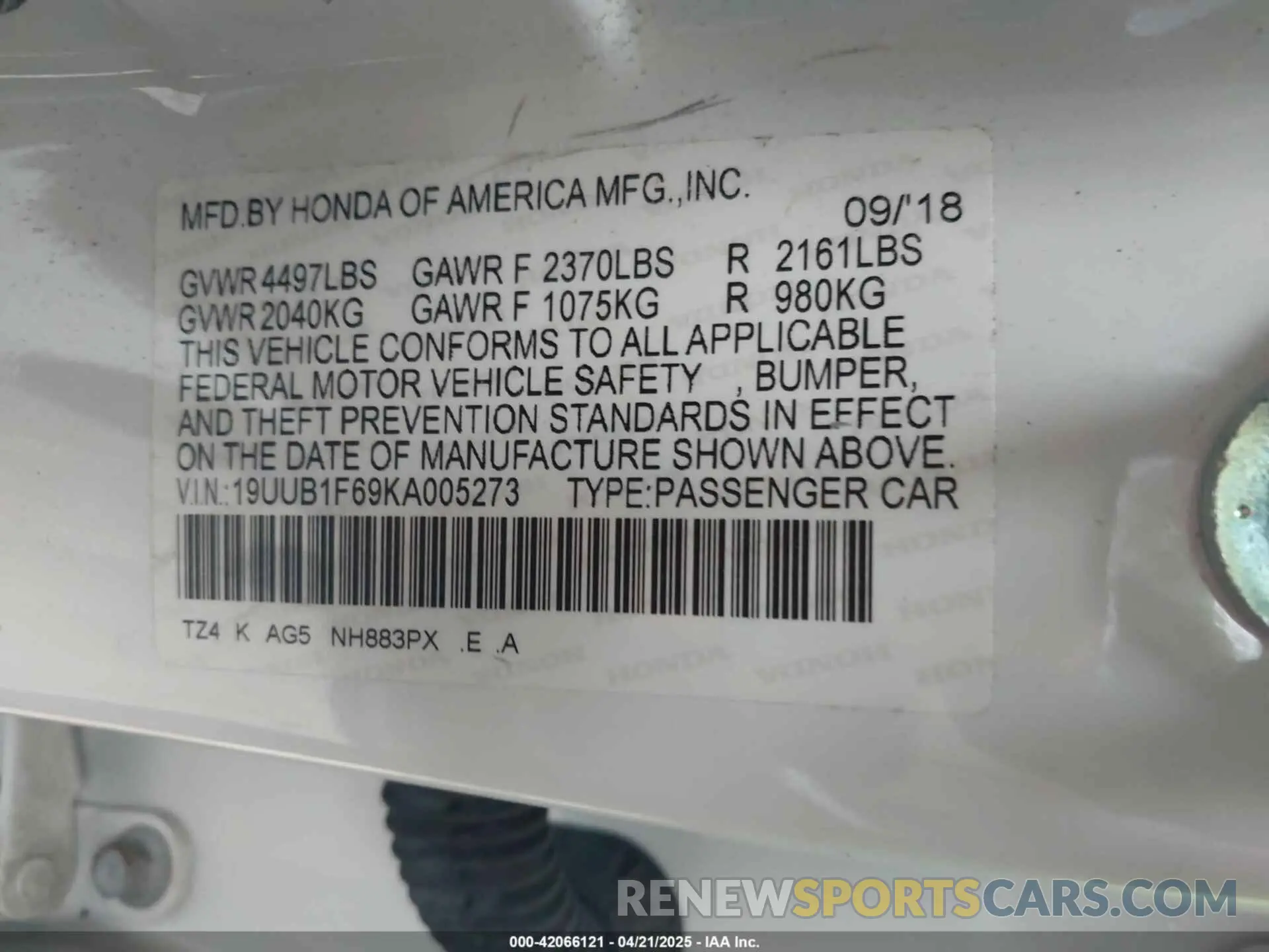 9 Photograph of a damaged car 19UUB1F69KA005273 ACURA TLX 2019