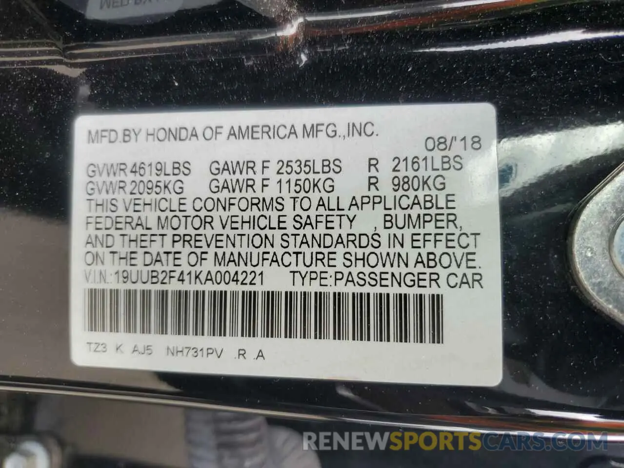 12 Photograph of a damaged car 19UUB2F41KA004221 ACURA TLX 2019