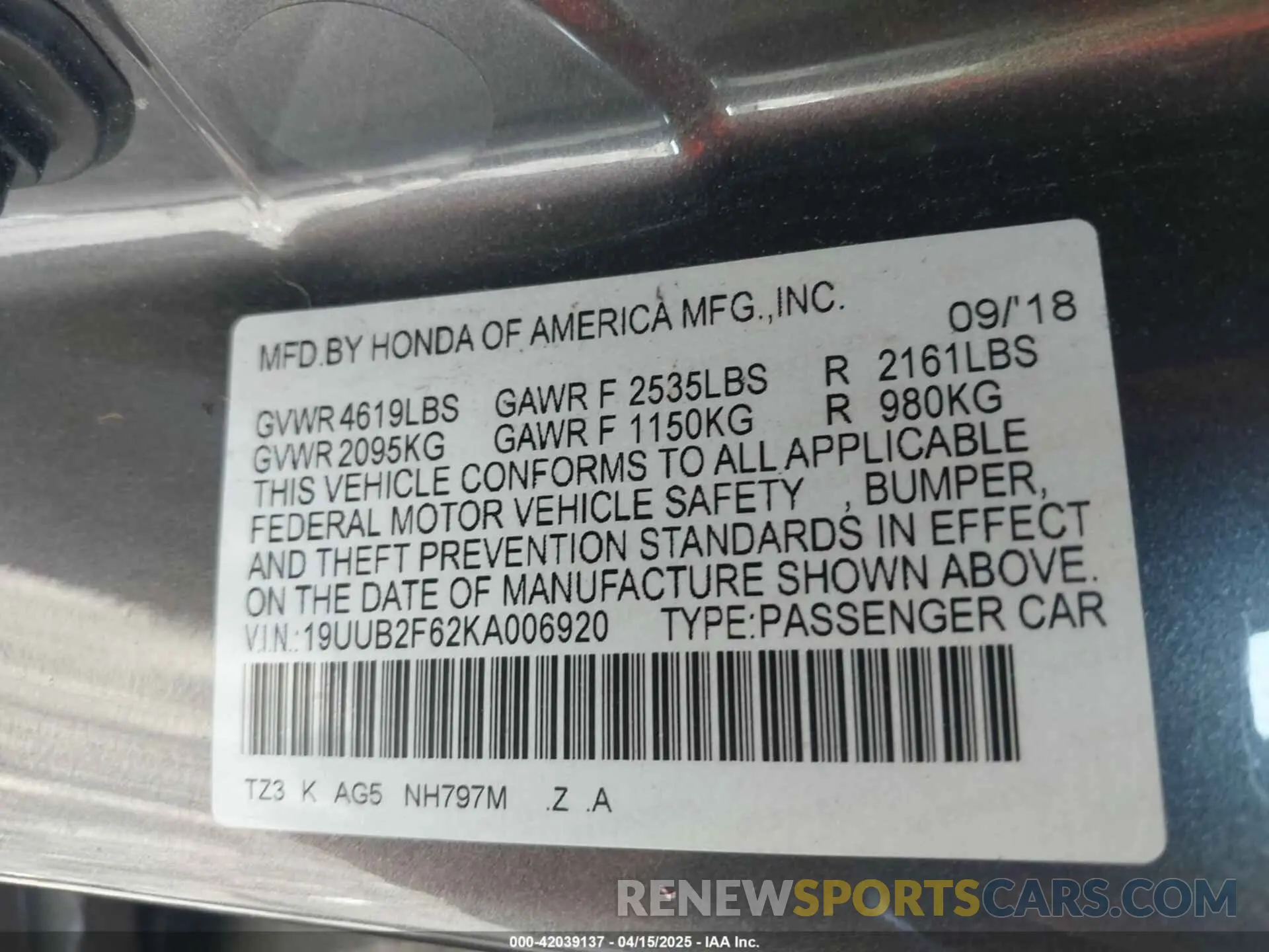 9 Photograph of a damaged car 19UUB2F62KA006920 ACURA TLX 2019