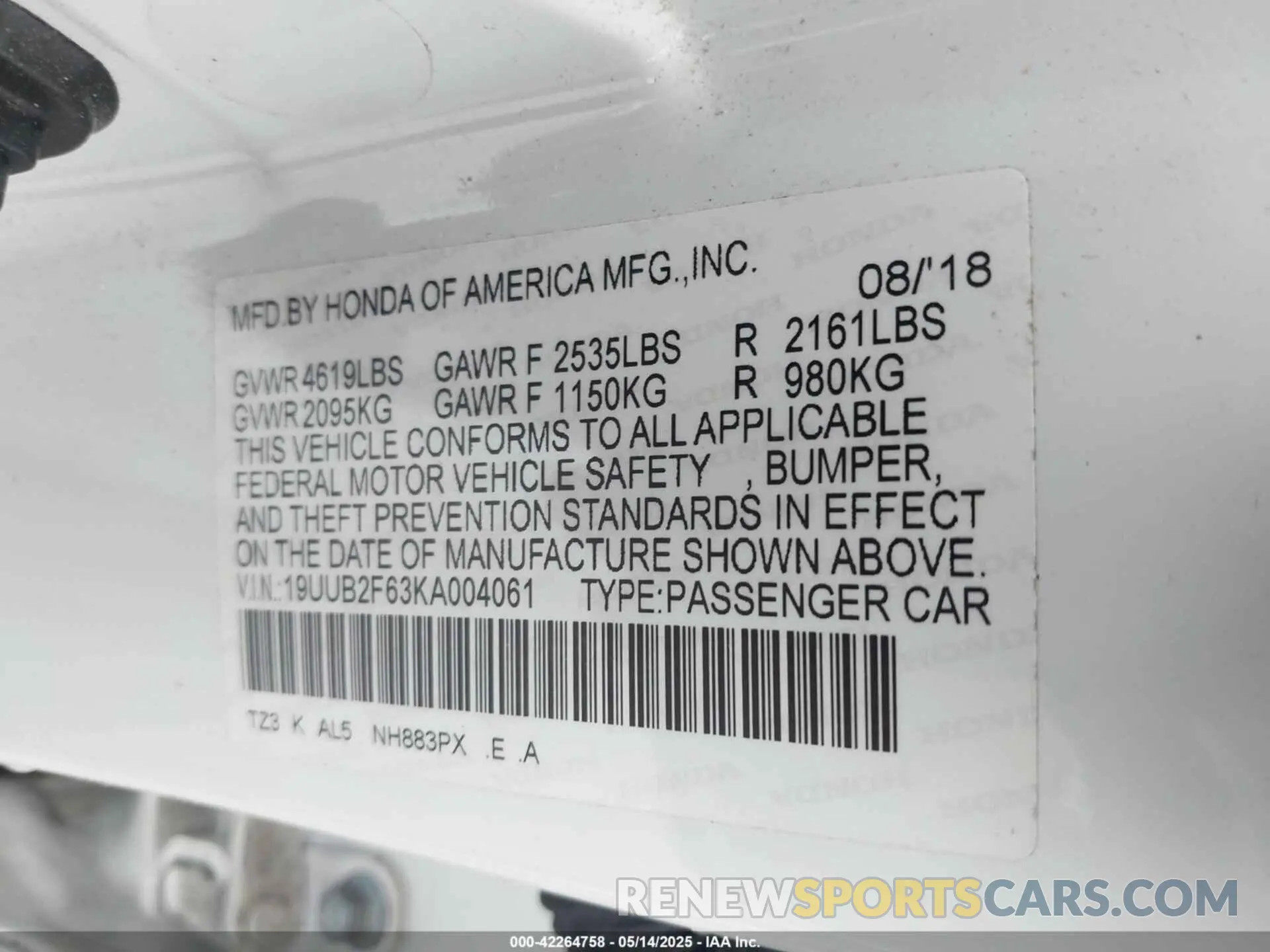 9 Photograph of a damaged car 19UUB2F63KA004061 ACURA TLX 2019