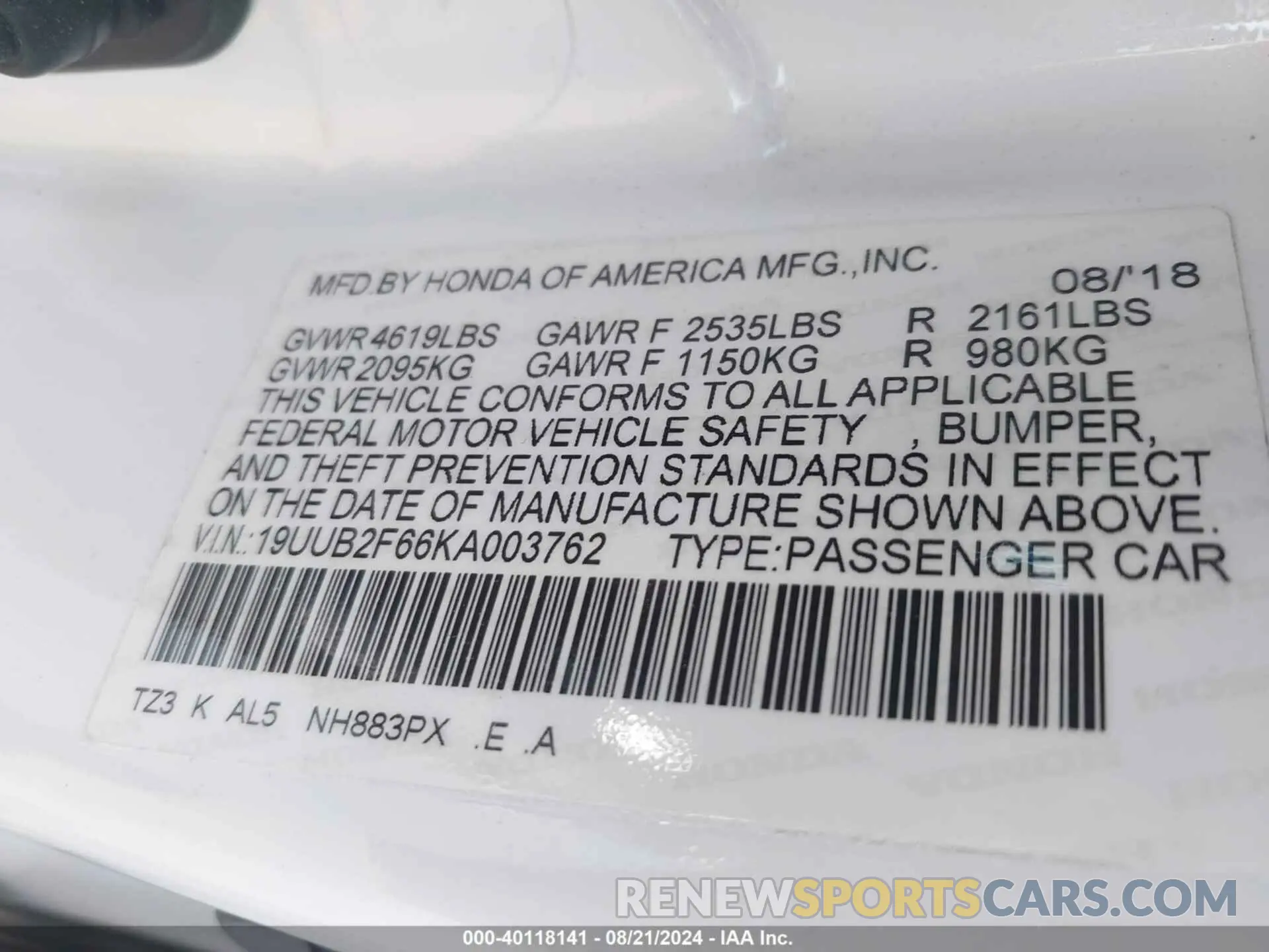9 Photograph of a damaged car 19UUB2F66KA003762 ACURA TLX 2019