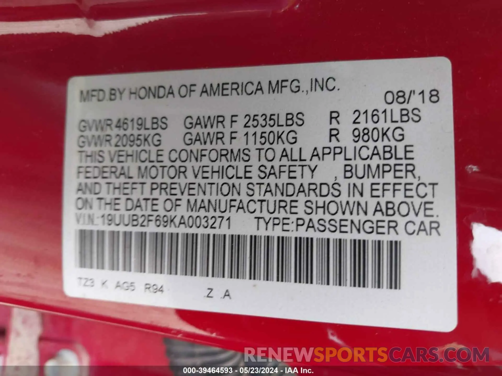 9 Photograph of a damaged car 19UUB2F69KA003271 ACURA TLX 2019