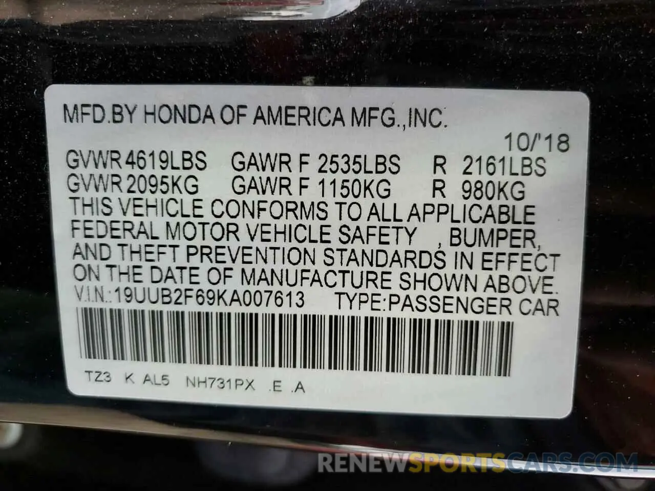 12 Photograph of a damaged car 19UUB2F69KA007613 ACURA TLX 2019