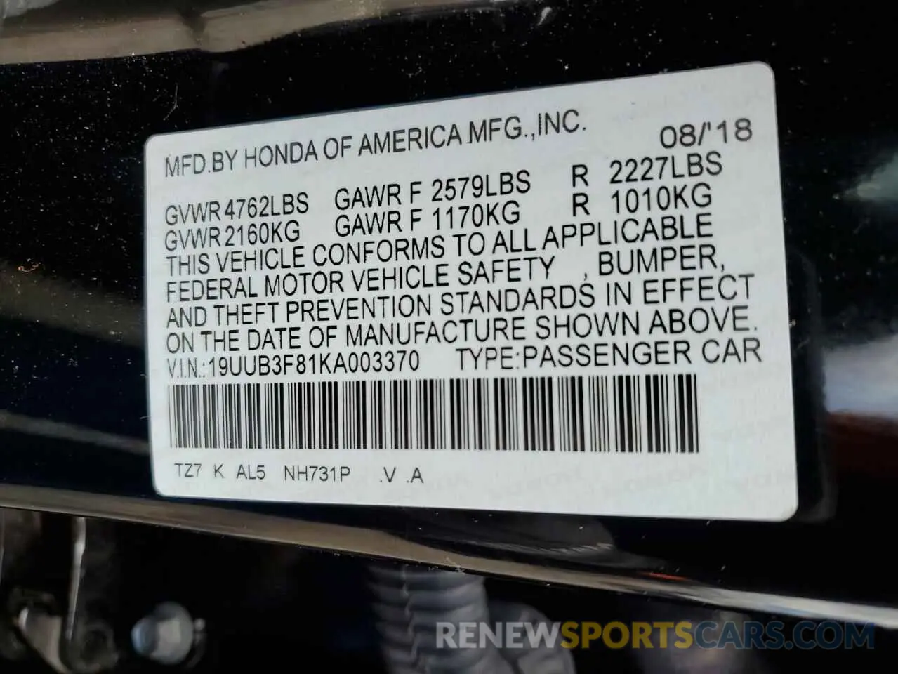 12 Photograph of a damaged car 19UUB3F81KA003370 ACURA TLX 2019