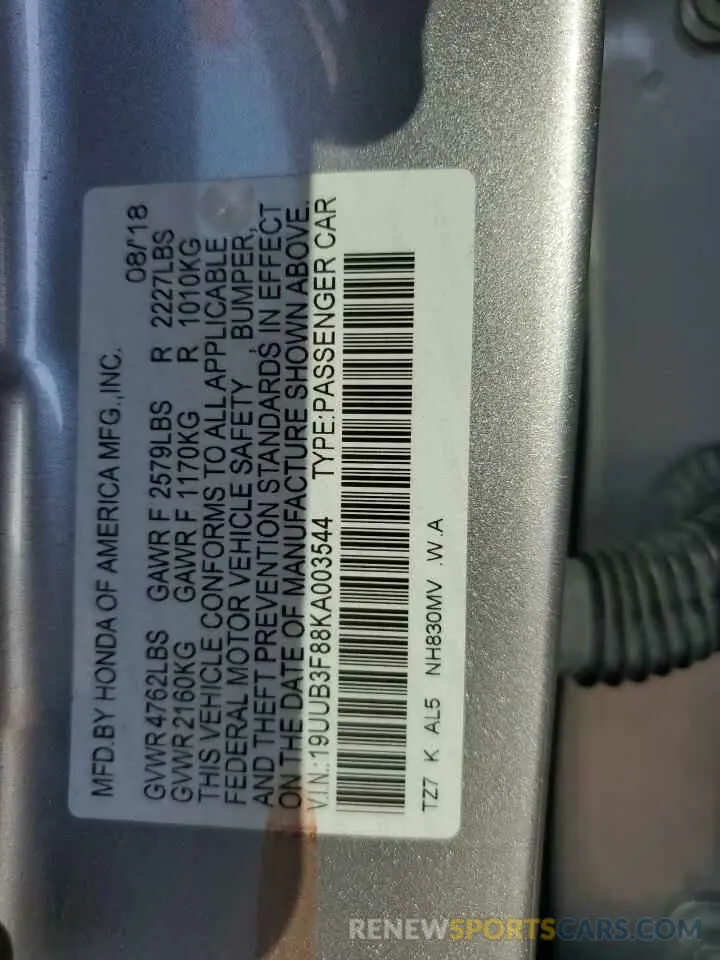 13 Photograph of a damaged car 19UUB3F88KA003544 ACURA TLX 2019