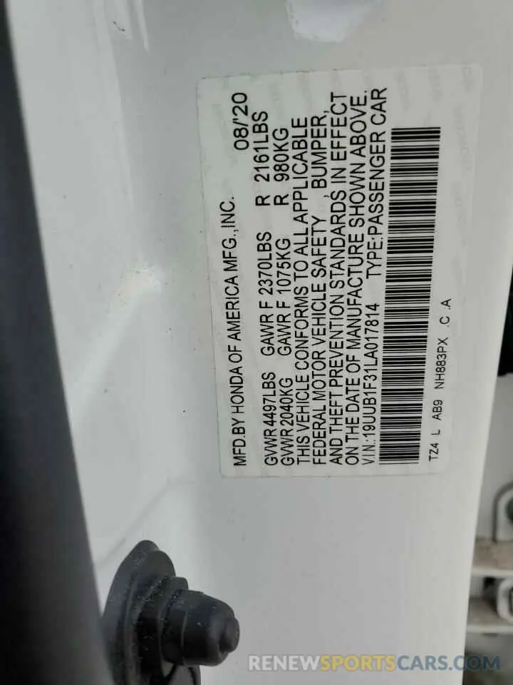 12 Photograph of a damaged car 19UUB1F31LA017814 ACURA TLX 2020