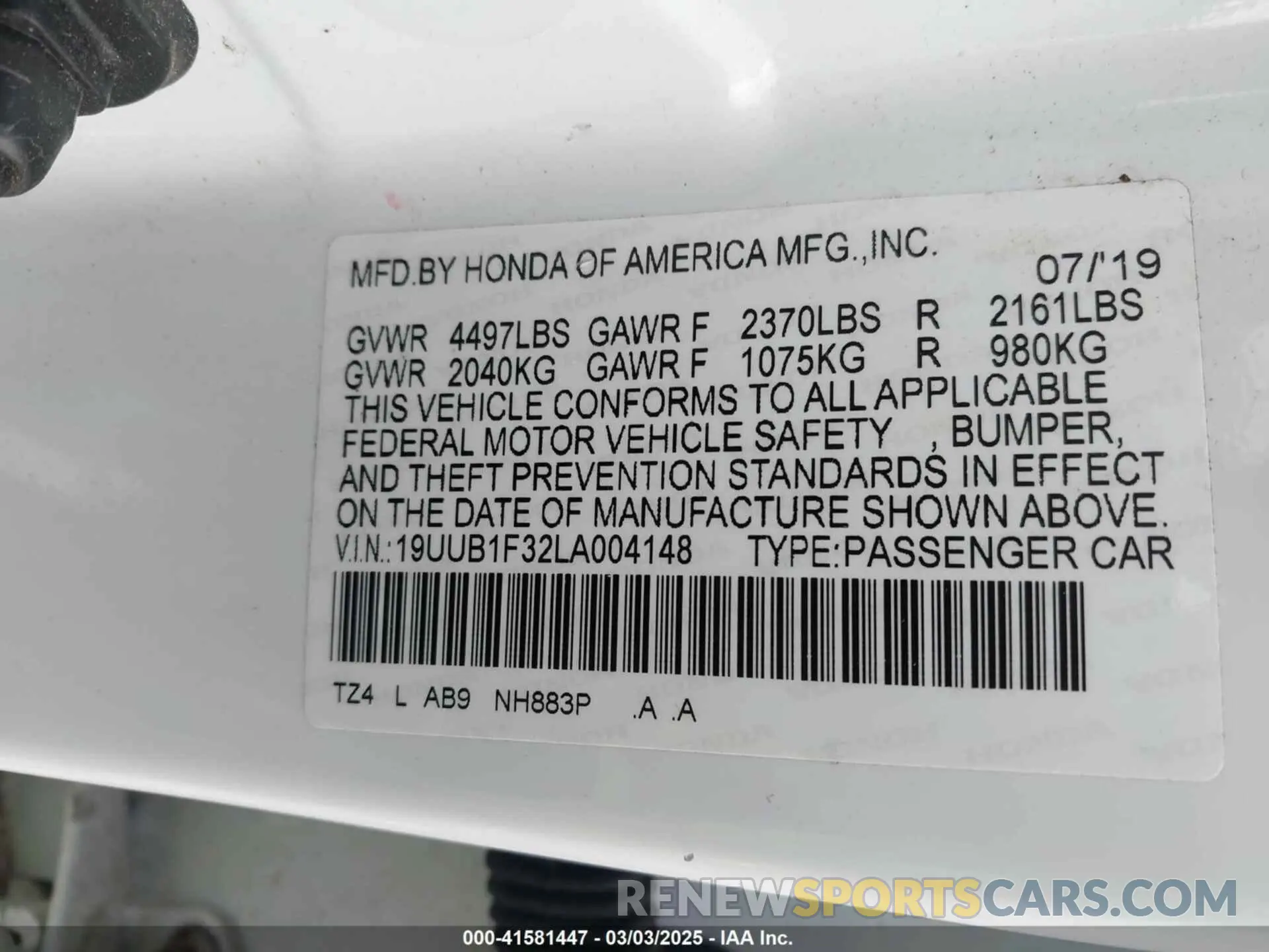9 Photograph of a damaged car 19UUB1F32LA004148 ACURA TLX 2020
