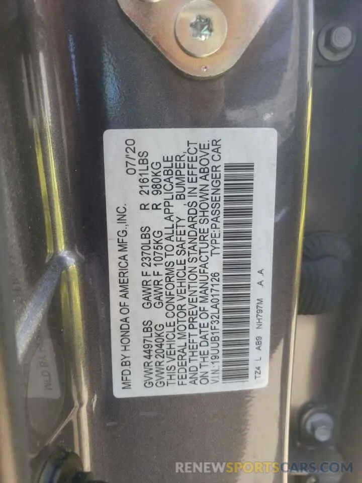 10 Photograph of a damaged car 19UUB1F32LA017126 ACURA TLX 2020