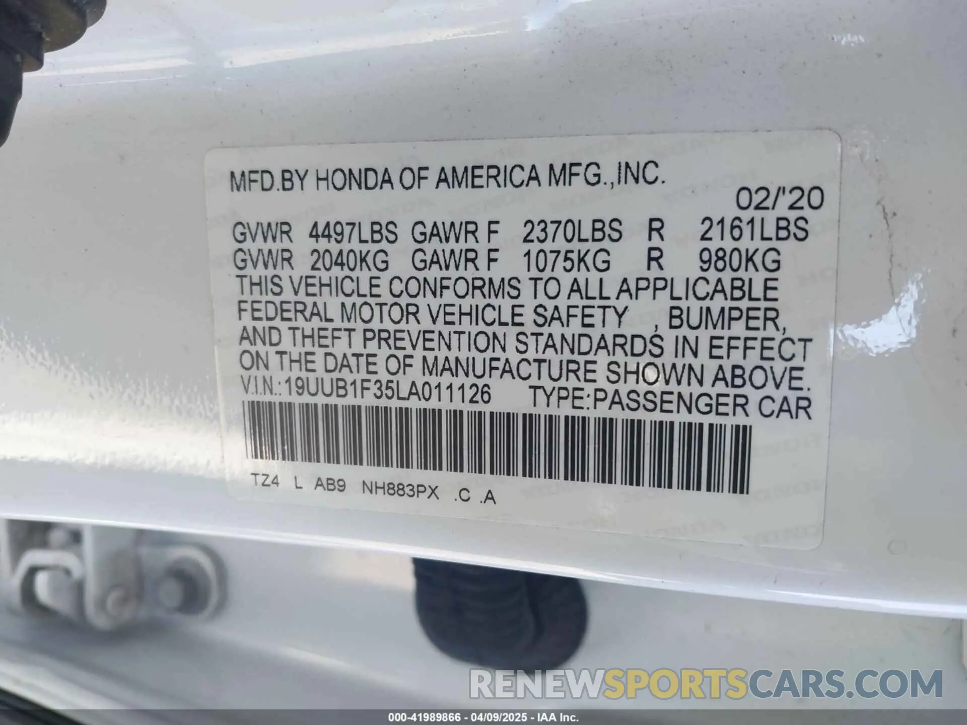 9 Photograph of a damaged car 19UUB1F35LA011126 ACURA TLX 2020