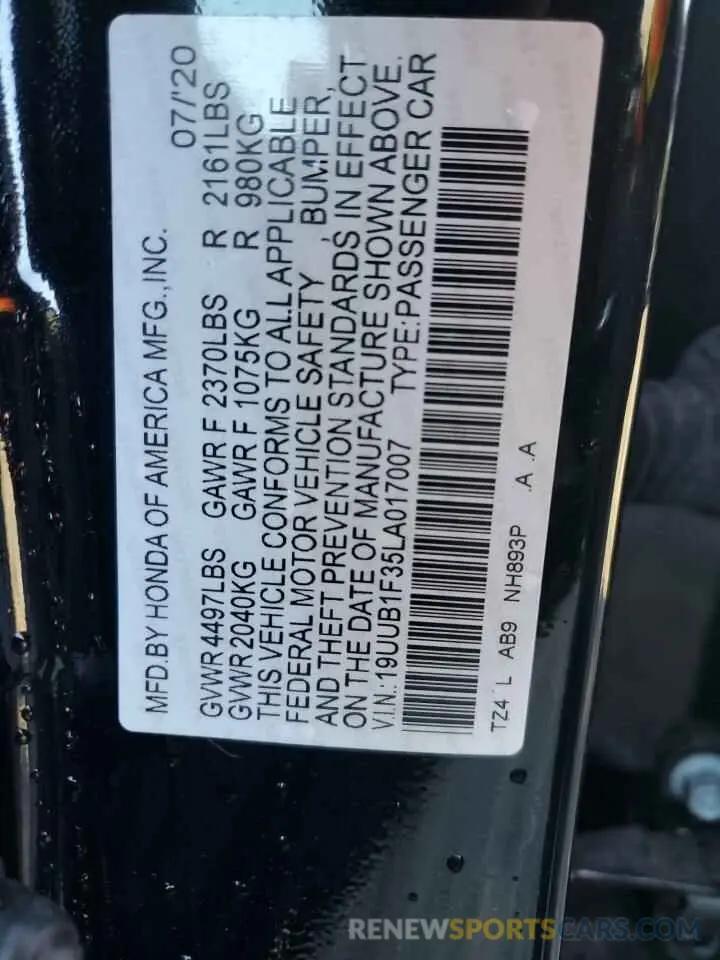 12 Photograph of a damaged car 19UUB1F35LA017007 ACURA TLX 2020