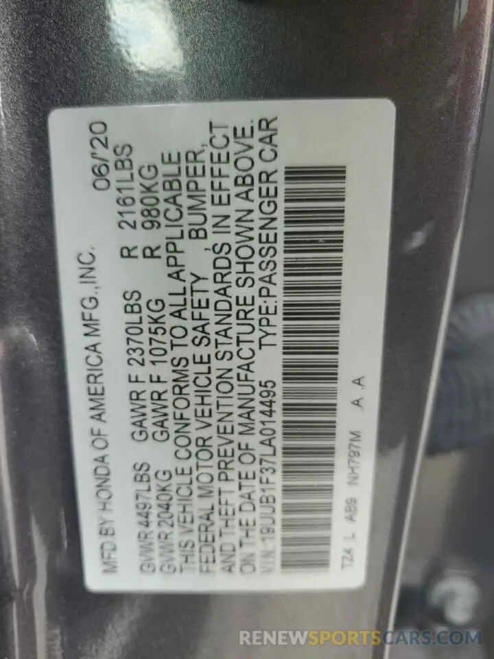 12 Photograph of a damaged car 19UUB1F37LA014495 ACURA TLX 2020