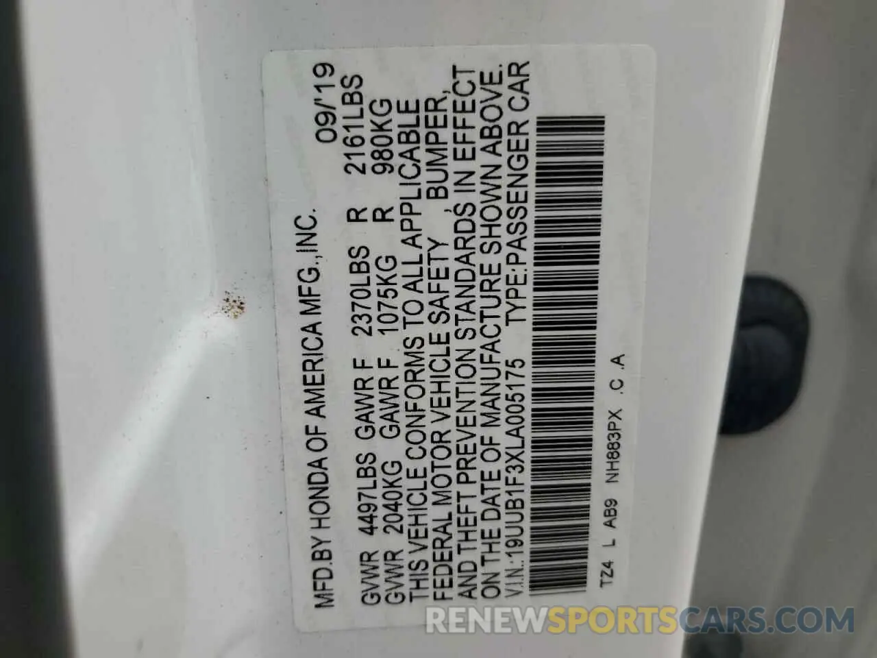 12 Photograph of a damaged car 19UUB1F3XLA005175 ACURA TLX 2020