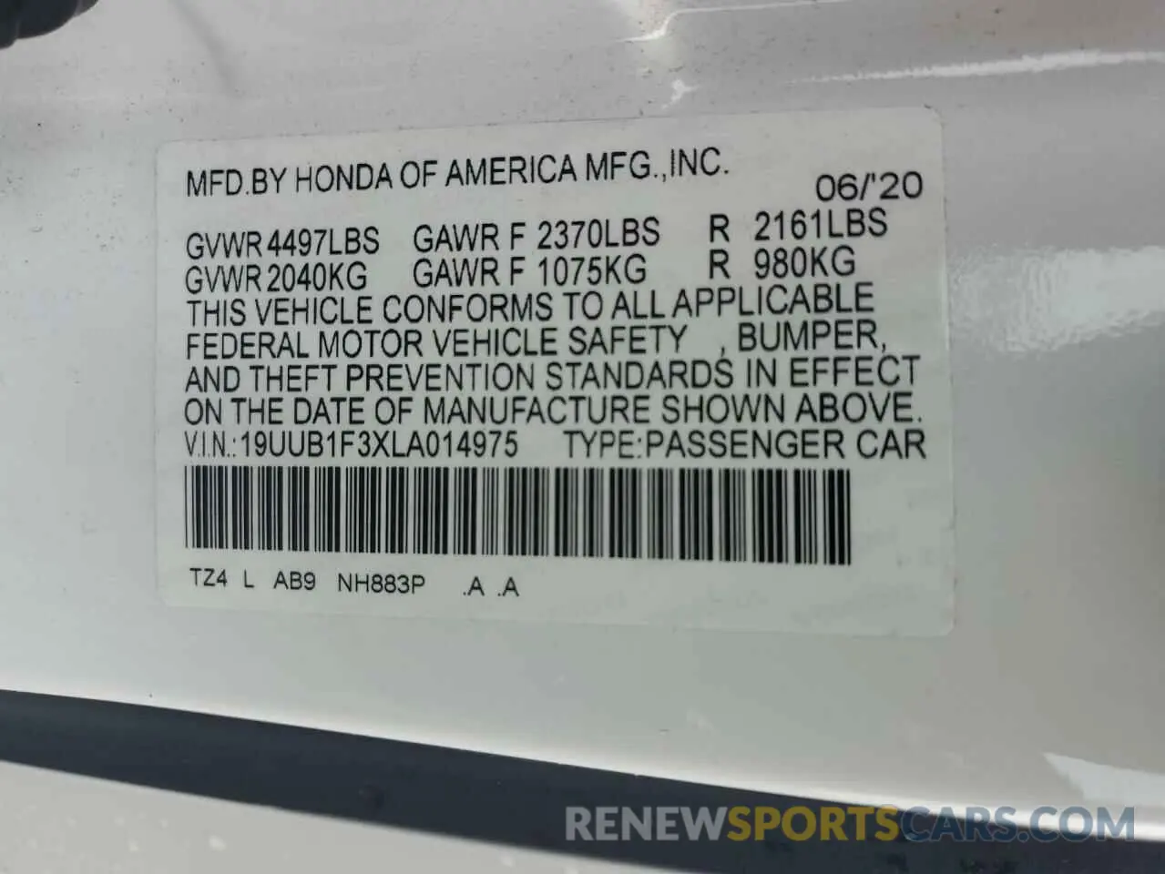 12 Photograph of a damaged car 19UUB1F3XLA014975 ACURA TLX 2020