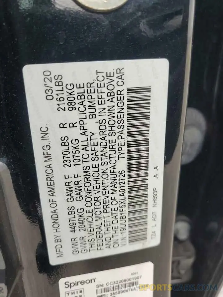 14 Photograph of a damaged car 19UUB1F5XLA012726 ACURA TLX 2020