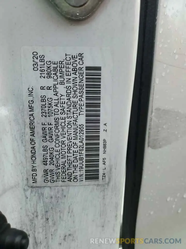 14 Photograph of a damaged car 19UUB1F62LA012955 ACURA TLX 2020