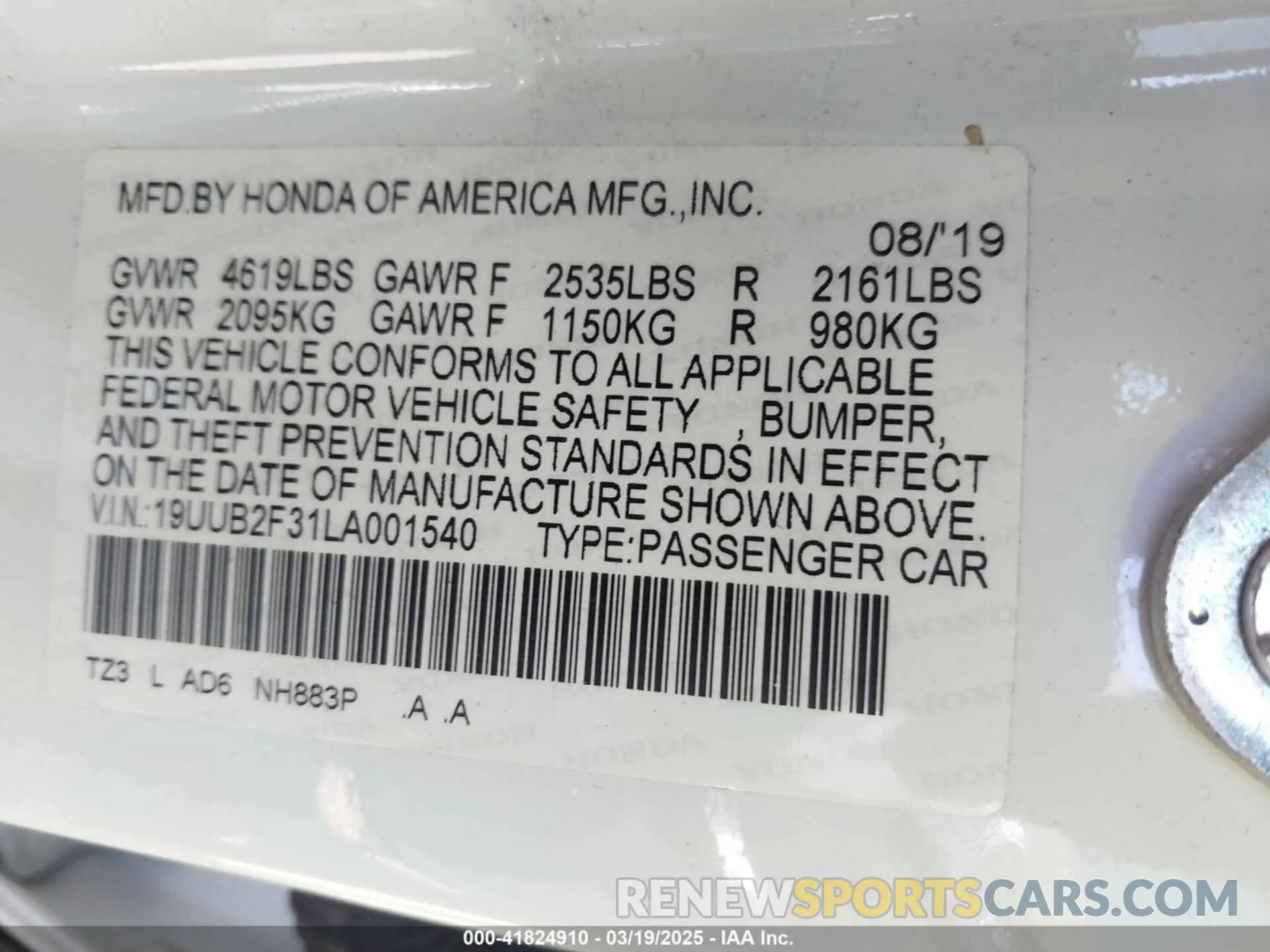9 Photograph of a damaged car 19UUB2F31LA001540 ACURA TLX 2020