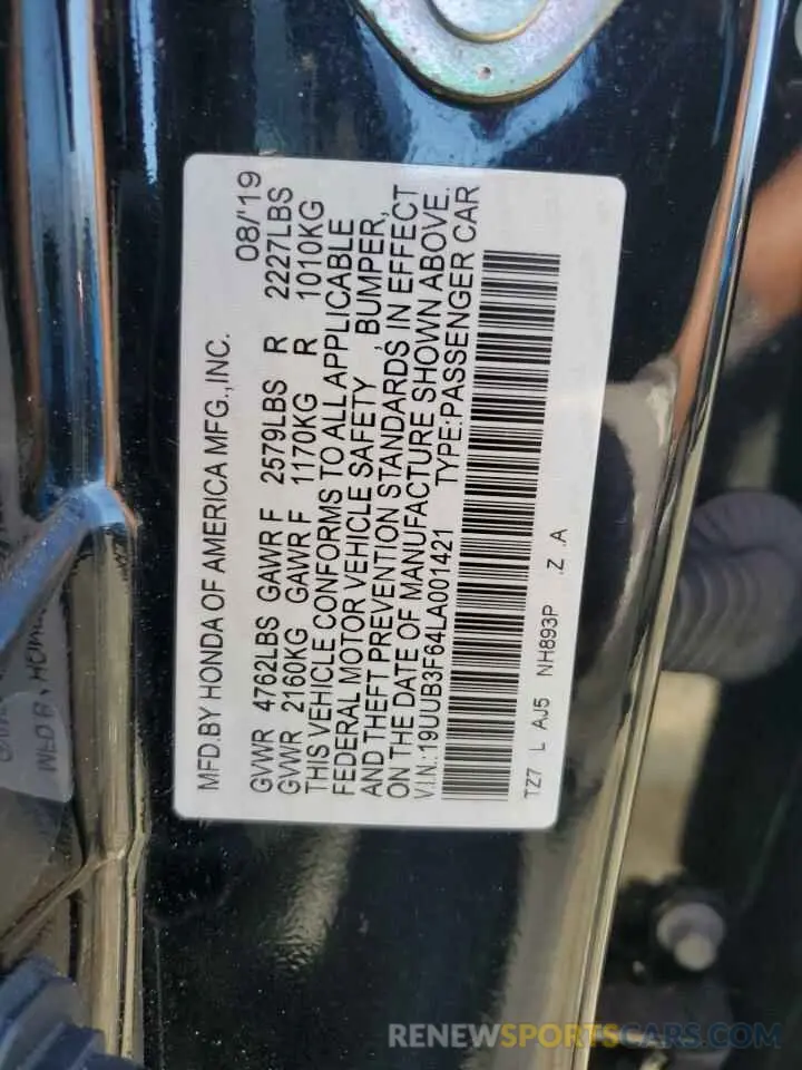 14 Photograph of a damaged car 19UUB3F64LA001421 ACURA TLX 2020