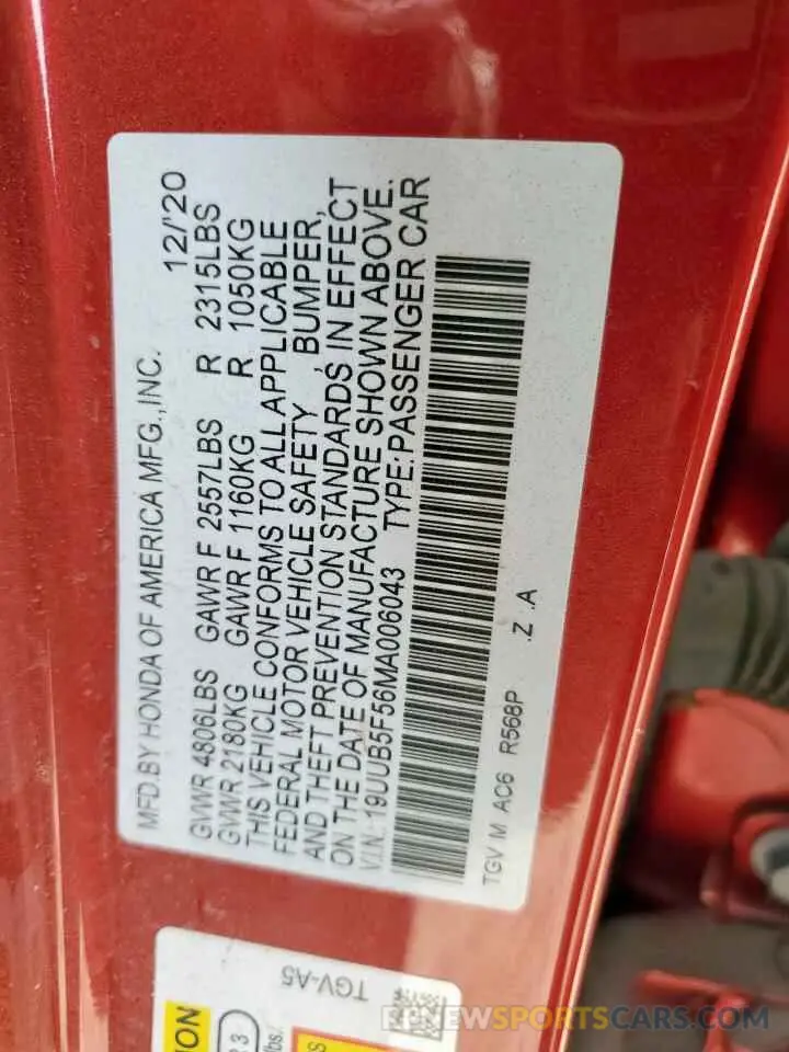 12 Photograph of a damaged car 19UUB5F56MA006043 ACURA TLX 2021