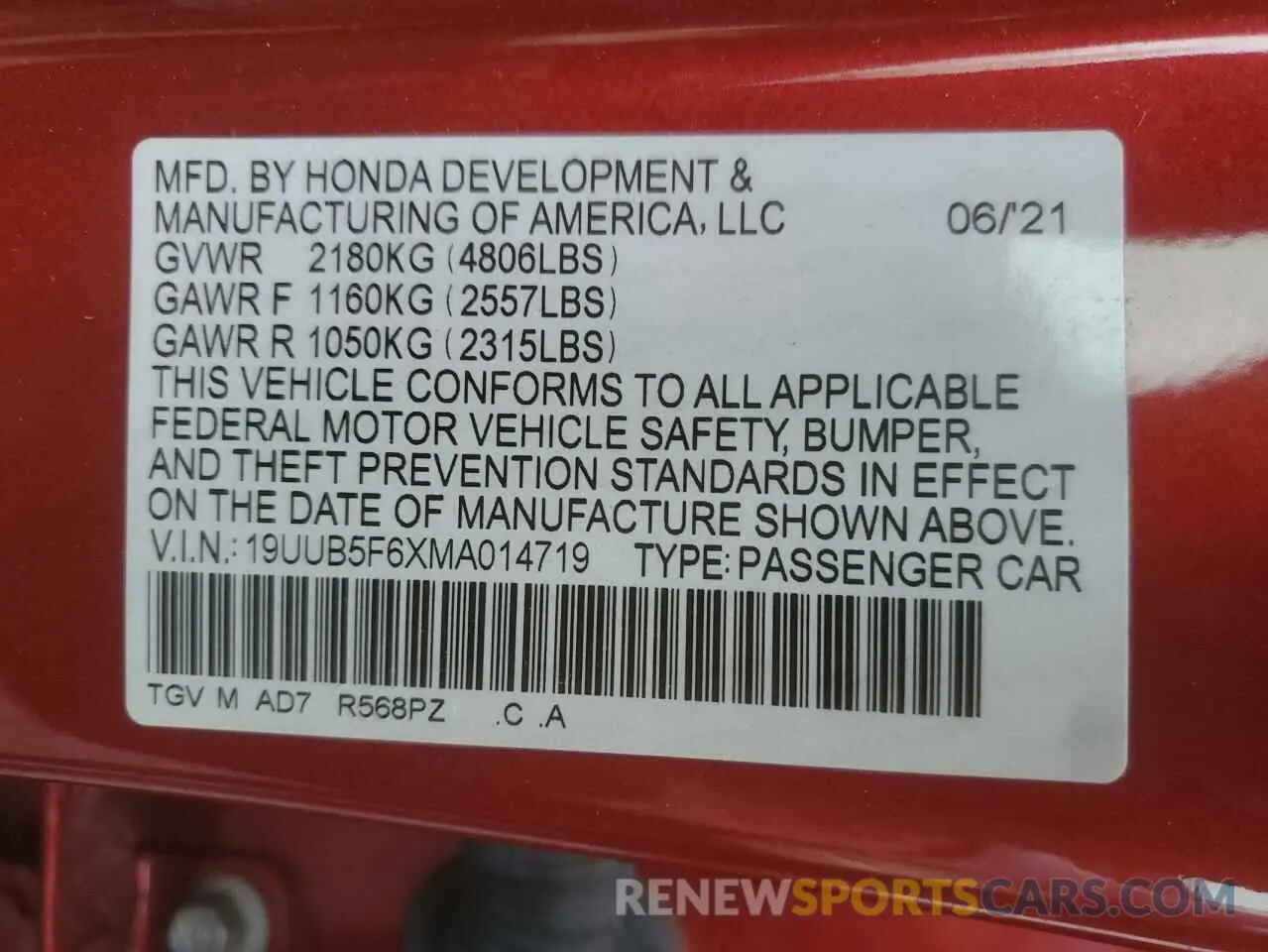 13 Photograph of a damaged car 19UUB5F6XMA014719 ACURA TLX 2021