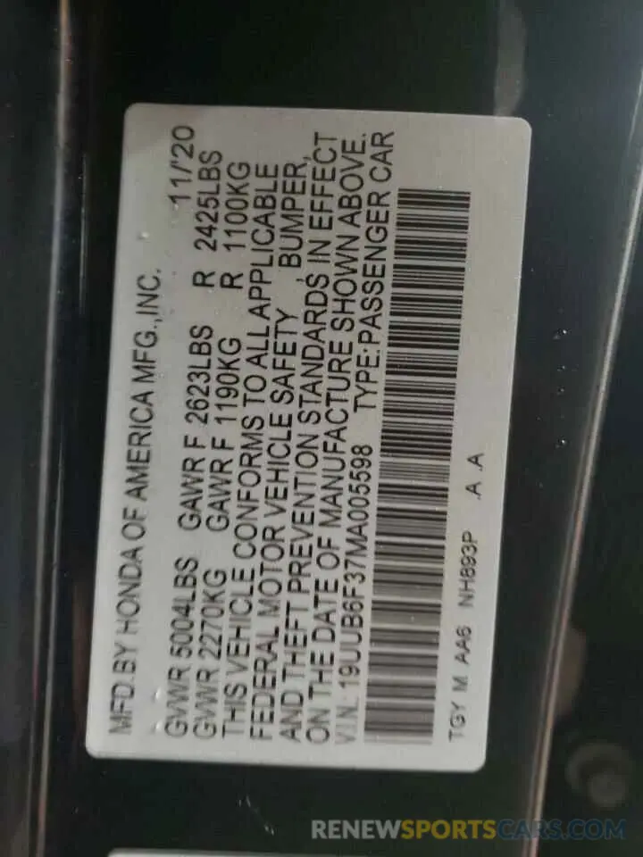 12 Photograph of a damaged car 19UUB6F37MA005598 ACURA TLX 2021