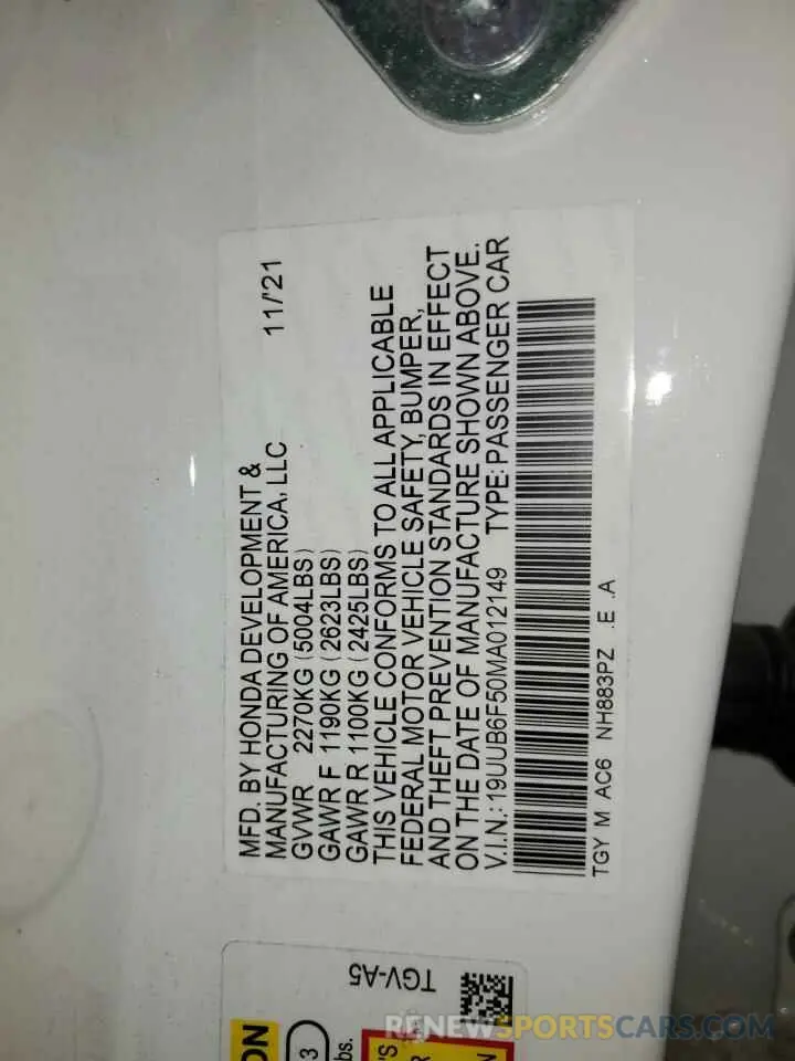 12 Photograph of a damaged car 19UUB6F50MA012149 ACURA TLX 2021