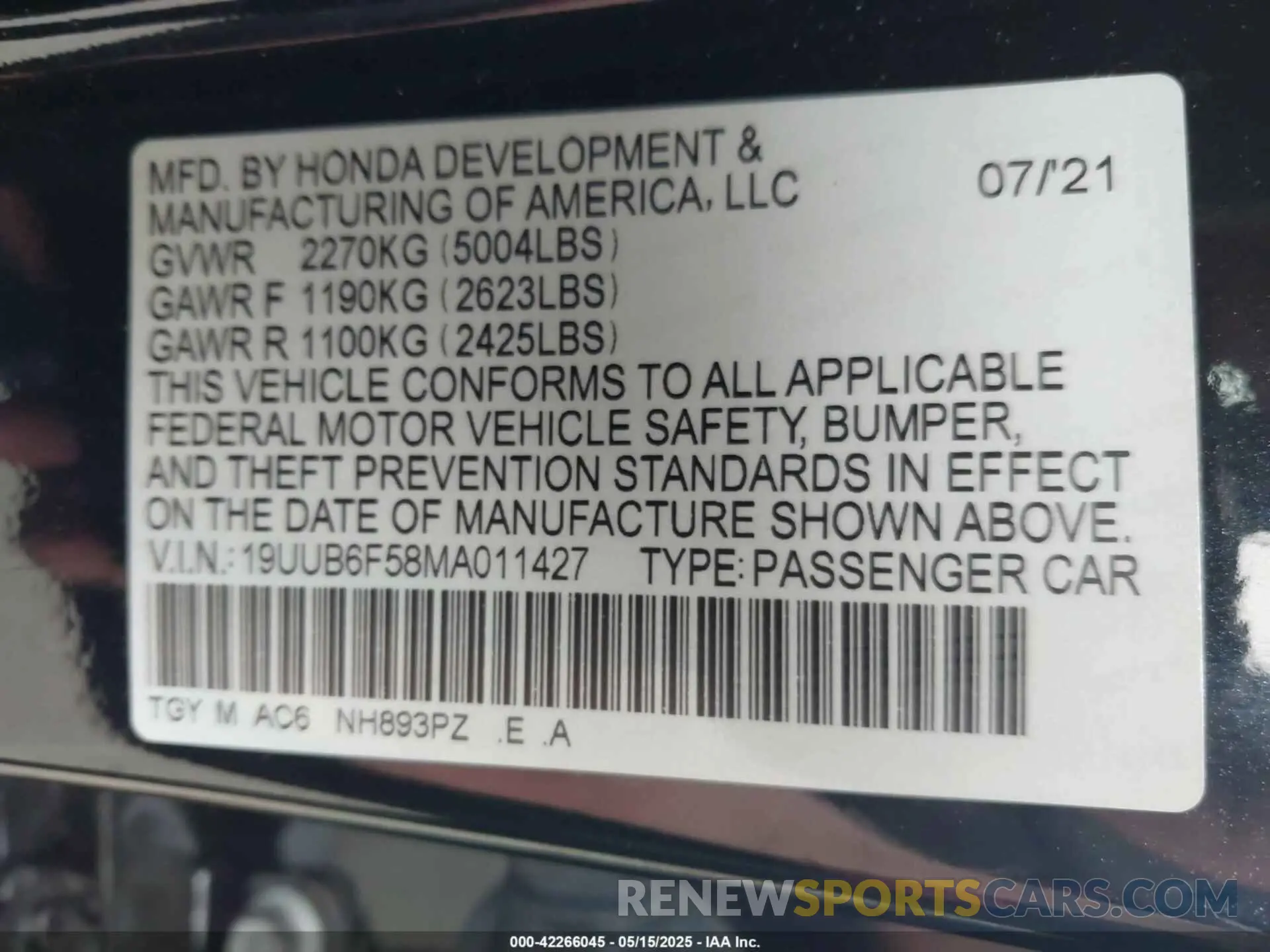 9 Photograph of a damaged car 19UUB6F58MA011427 ACURA TLX 2021