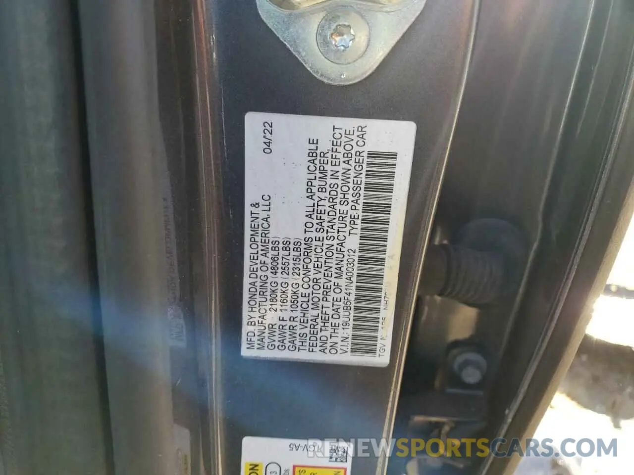 12 Photograph of a damaged car 19UUB5F41NA003012 ACURA TLX 2022