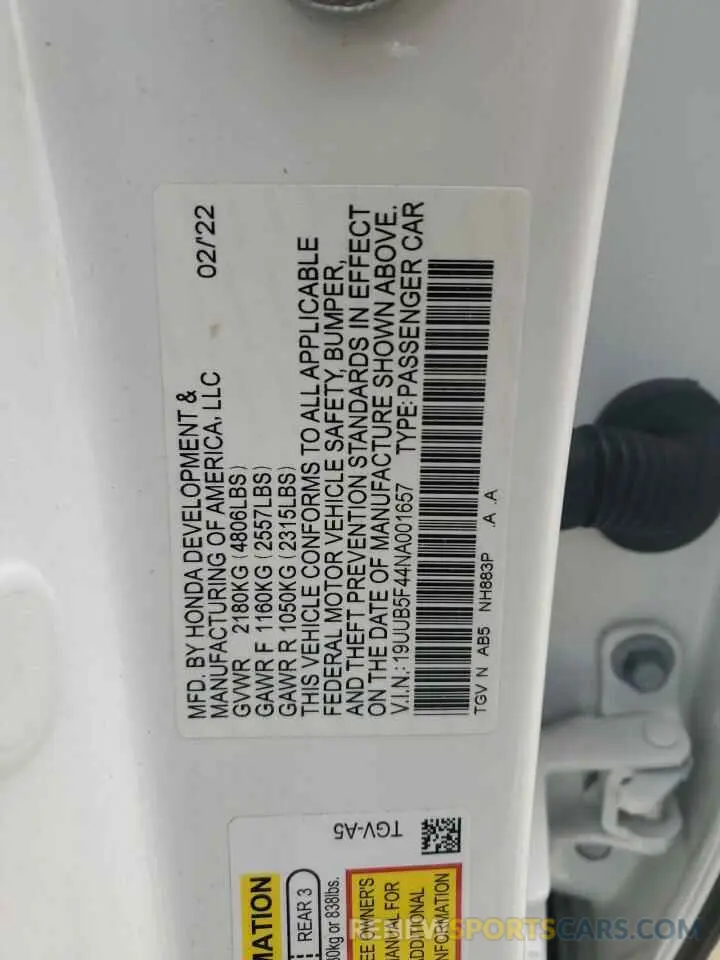 14 Photograph of a damaged car 19UUB5F44NA001657 ACURA TLX 2022