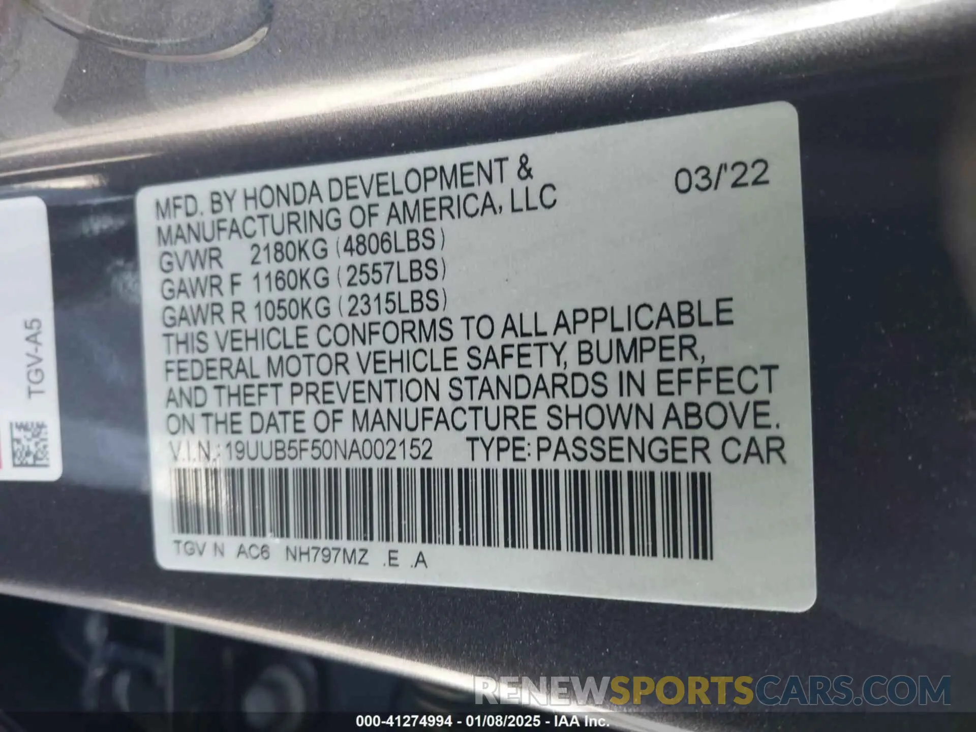 9 Photograph of a damaged car 19UUB5F50NA002152 ACURA TLX 2022
