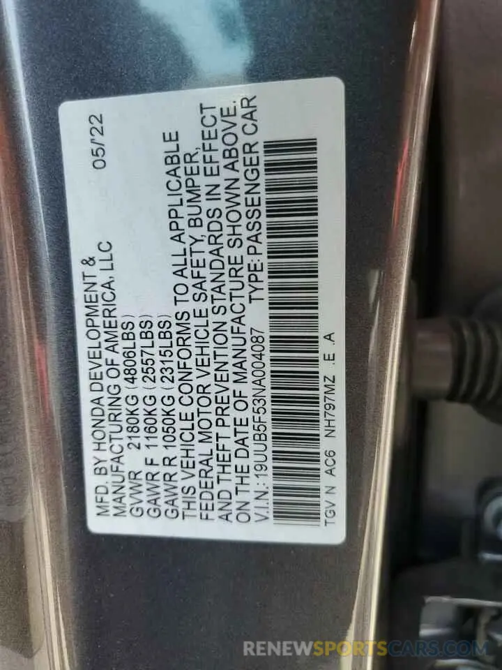 12 Photograph of a damaged car 19UUB5F53NA004087 ACURA TLX 2022