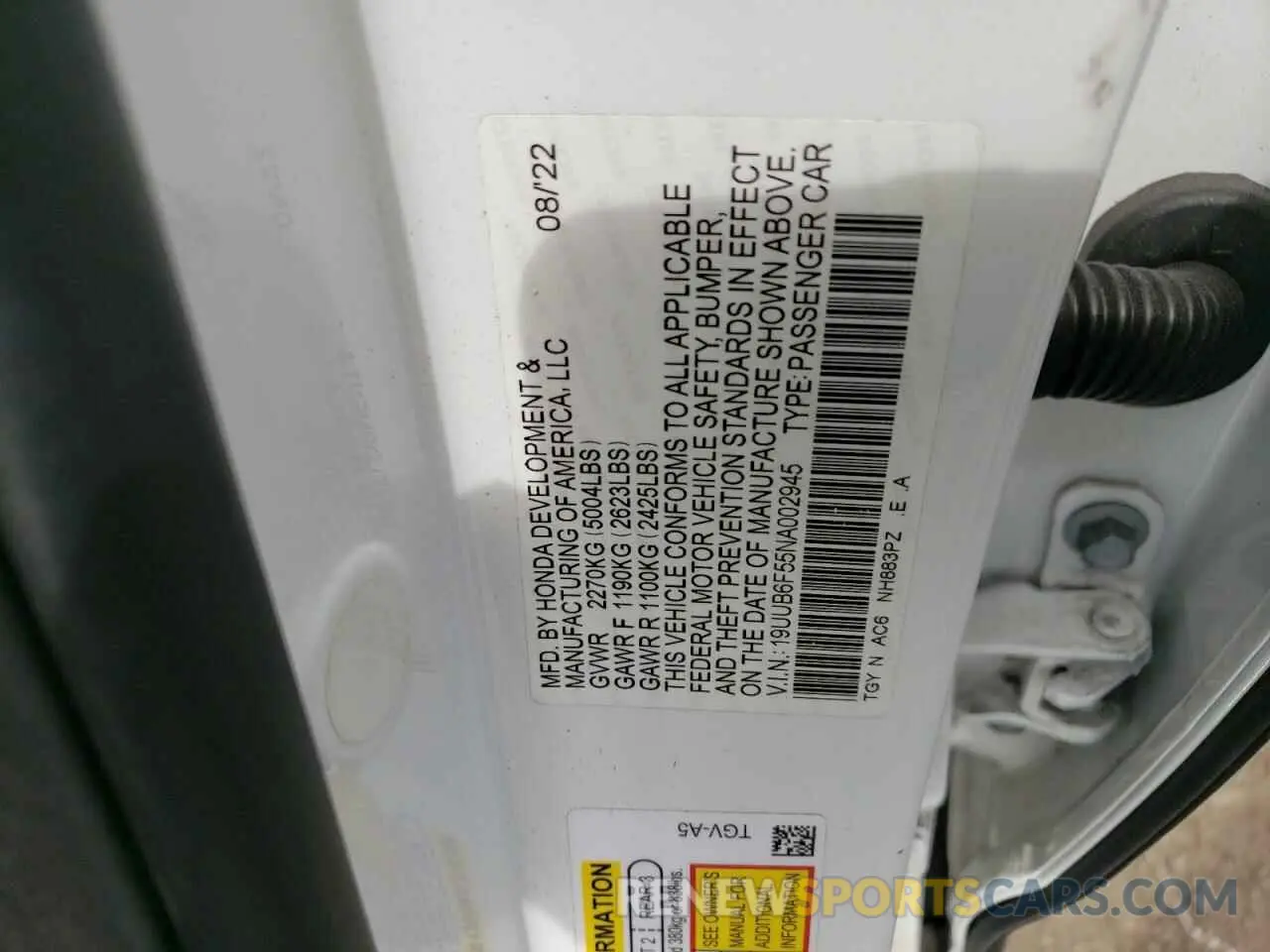 12 Photograph of a damaged car 19UUB6F55NA002945 ACURA TLX 2022