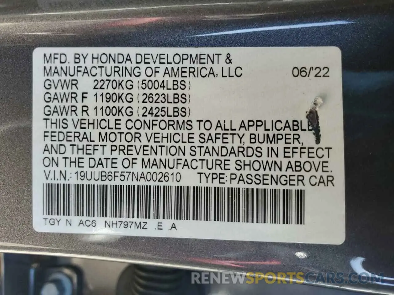 14 Photograph of a damaged car 19UUB6F57NA002610 ACURA TLX 2022