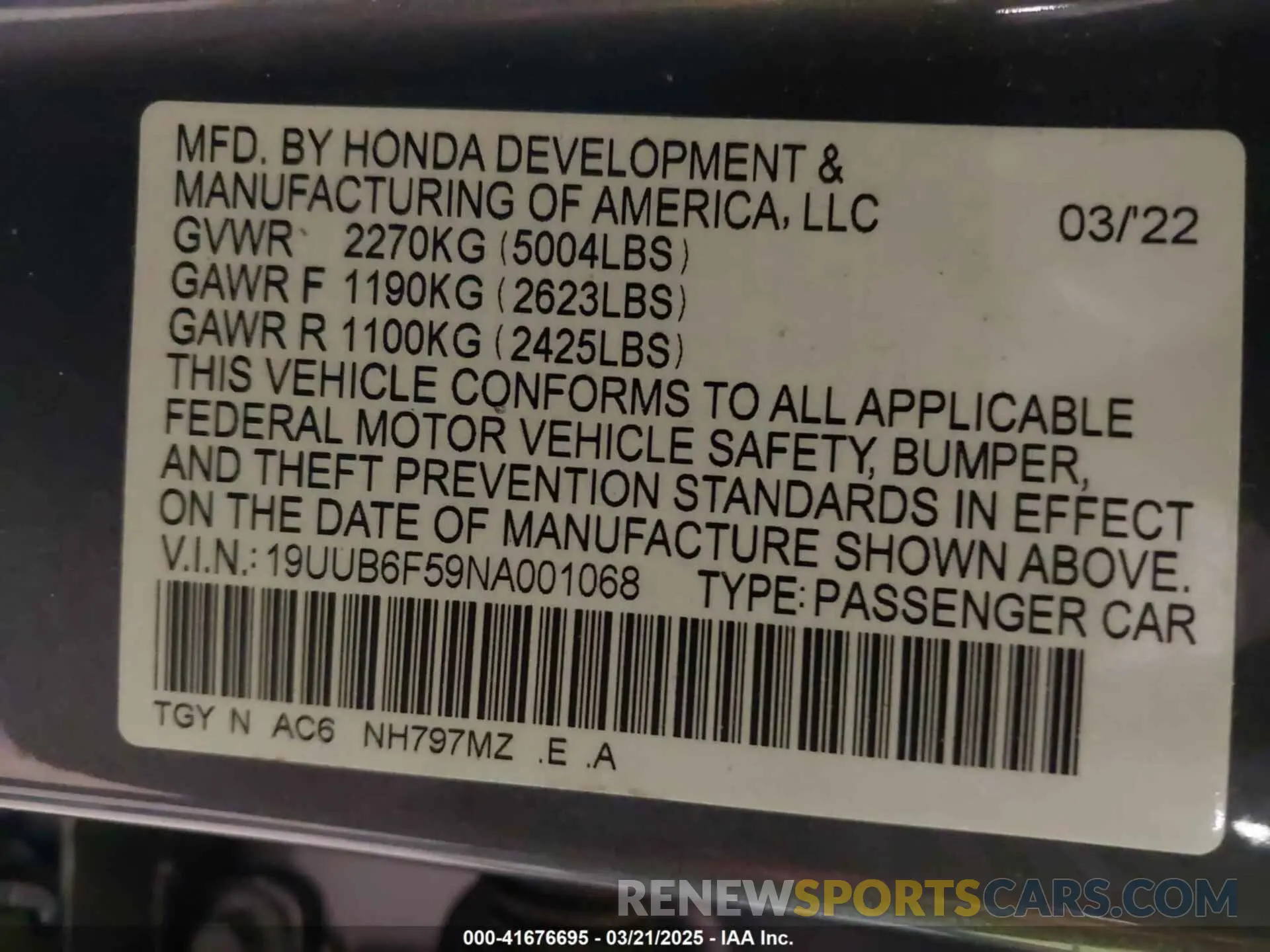 16 Photograph of a damaged car 19UUB6F59NA001068 ACURA TLX 2022